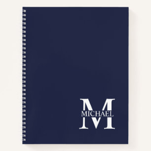 Navy Blue Personalized Elegant Monogram and Name Notebook