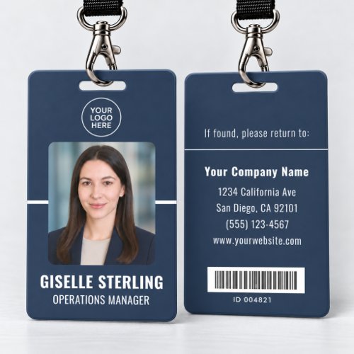 Navy Blue Personalized Employee Bar Code ID Card Badge