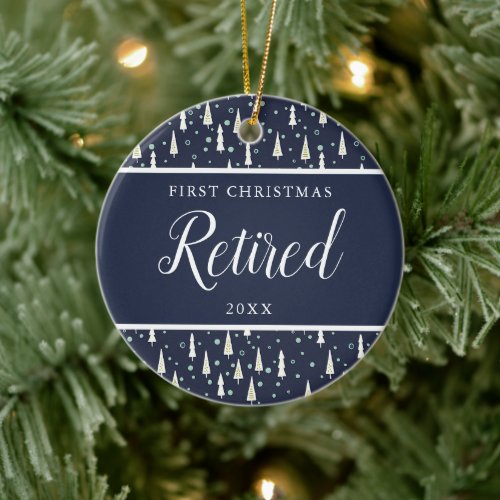 Navy Blue Personalized First Christmas Retired Ceramic Ornament