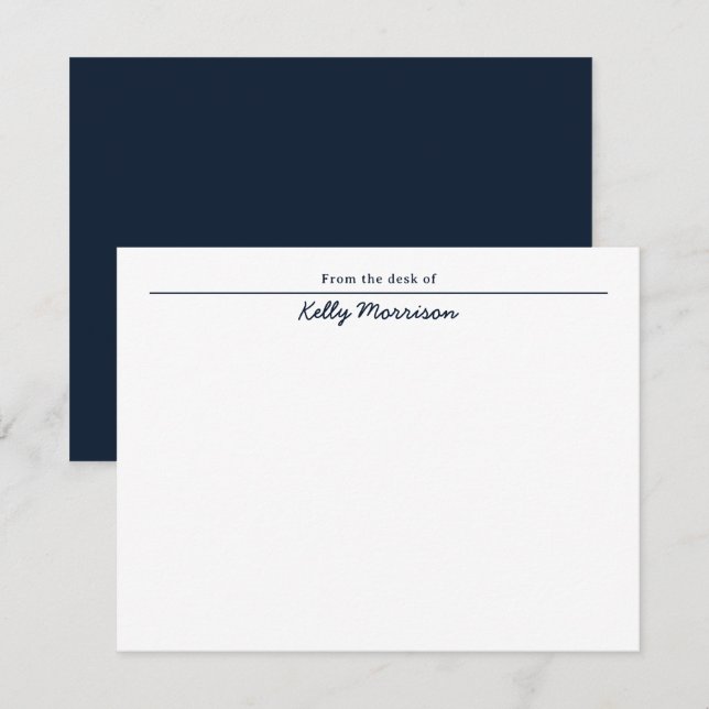 Navy Blue Personalized From the Desk Of Note Card (Front/Back)