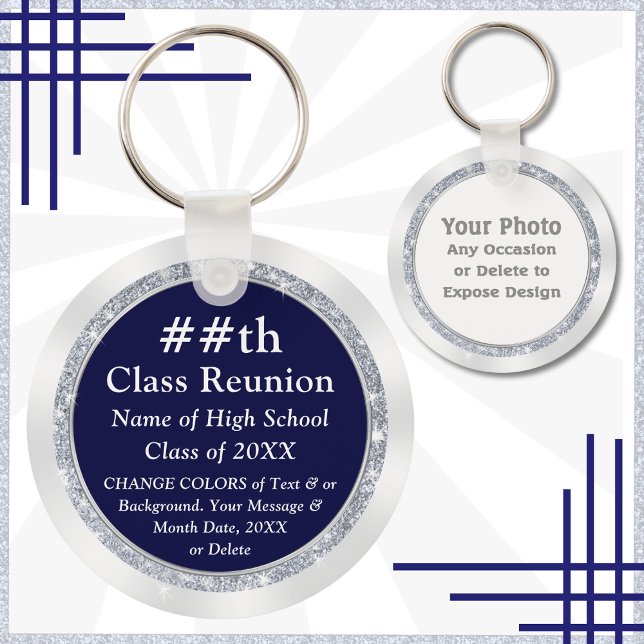 Navy Blue, Personalized Gifts for Class Reunion,  Keychain (Class reunion keepsakes. Navy Blue and White Keychains. 20th class reunion ideas. 15th class reunion)