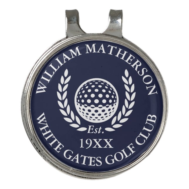 Navy Blue Personalized Golf Club Name Hat Clip (Front)