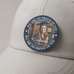 Navy Blue Personalized Graduate Photo Graduation Button<br><div class="desc">This navy blue personalized graduate photo graduation button is a must have accessory to celebrate your academic milestone. This round shaped button showcases striking arched text against a rich navy blue background, offering a stylish and elegant look. With space for a personalized photo, this button allows you to proudly display...</div>