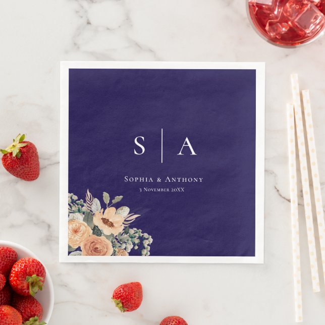Navy Blue Personalized Initial Wedding Napkins (Insitu)