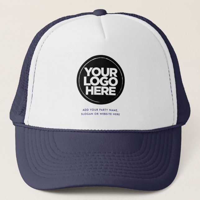 Navy Blue | Personalized Logo and Text Baseball Trucker Hat (Front)