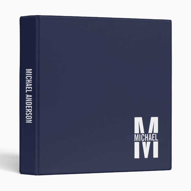 Navy Blue Personalized Monogram and Name 3 Ring Binder (Front/Spine)