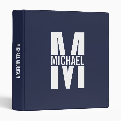 Navy Blue Personalized Monogram and Name 3 Ring Binder