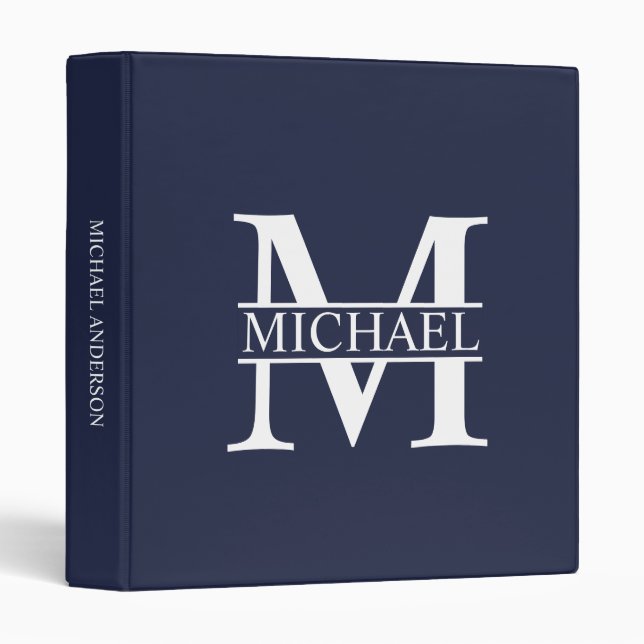 Navy Blue Personalized Monogram and Name 3 Ring Binder (Front/Spine)