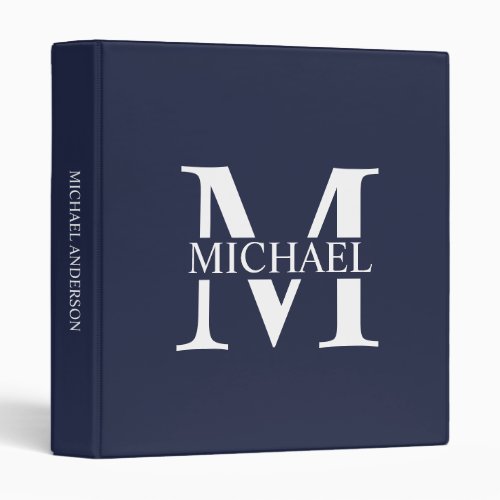 Navy Blue Personalized Monogram and Name 3 Ring Binder