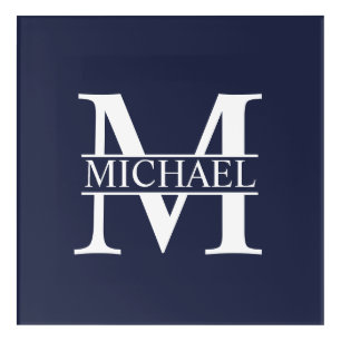 Navy Blue Personalized Monogram and Name Acrylic Print