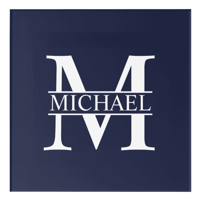 Navy Blue Personalized Monogram and Name Acrylic Print (Front)