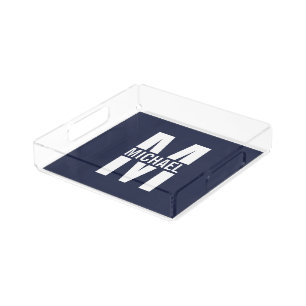 Navy Blue Personalized Monogram and Name Acrylic Tray