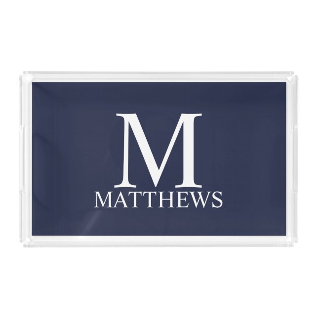 Navy Blue Personalized Monogram and Name Acrylic Tray (Front)