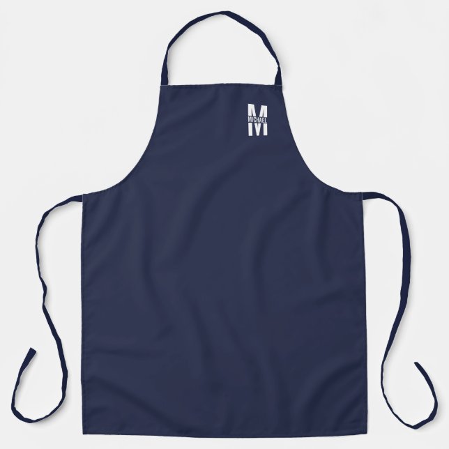 Navy Blue Personalized Monogram and Name Apron (Front)