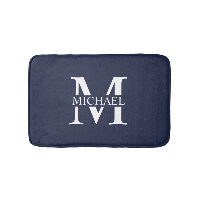 Navy Blue Personalized Monogram and Name Bath Mat (Front)
