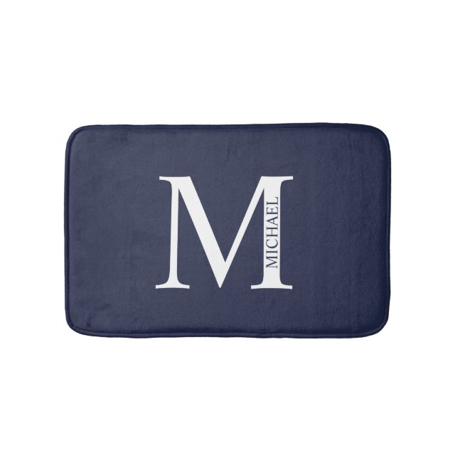 Navy Blue Personalized Monogram and Name Bath Mat (Front)