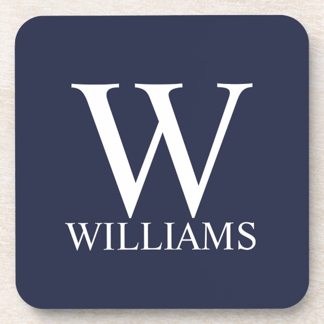 Navy Blue Personalized Monogram and Name Beverage Coaster (Front)