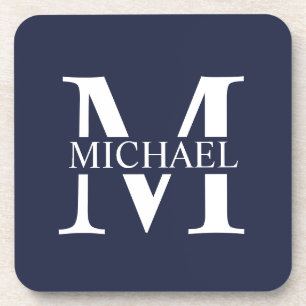 Navy Blue Personalized Monogram and Name Beverage Coaster