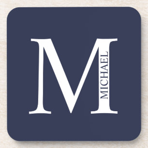 Navy Blue Personalized Monogram and Name Beverage Coaster