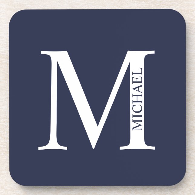 Navy Blue Personalized Monogram and Name Beverage Coaster (Front)