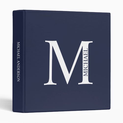 Navy Blue Personalized Monogram and Name Binder