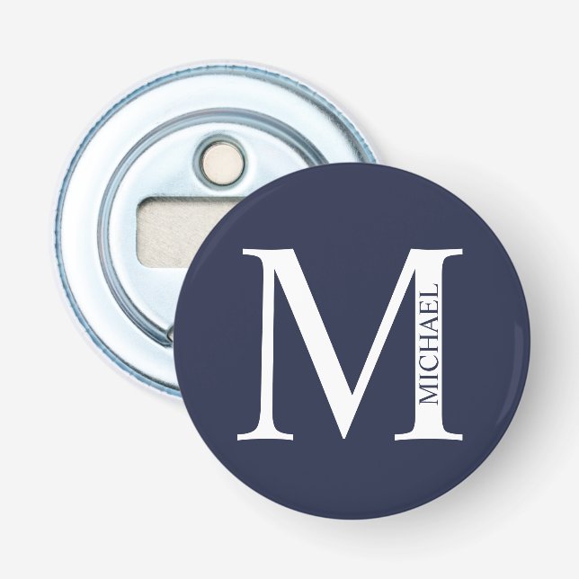 Navy Blue Personalized Monogram and Name Bottle Opener (Front)