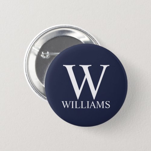 Navy Blue Personalized Monogram and Name Button
