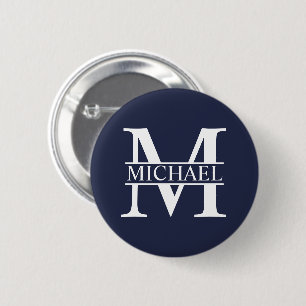 Navy Blue Personalized Monogram and Name Button