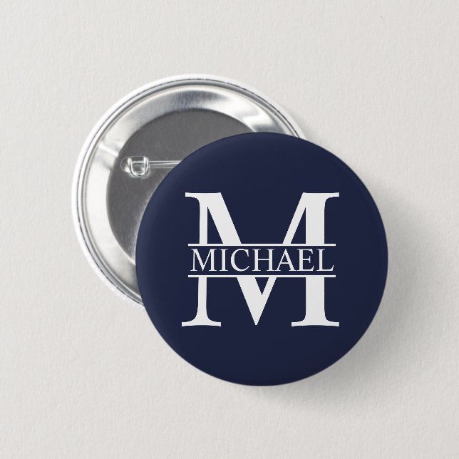 Navy Blue Personalized Monogram and Name Button (Front & Back)