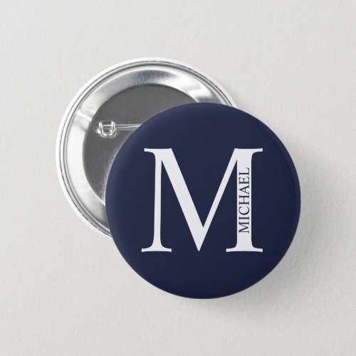 Navy Blue Personalized Monogram and Name Button