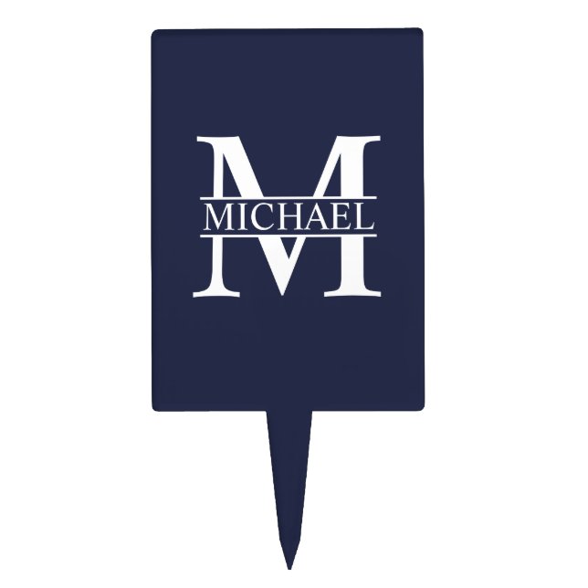 Navy Blue Personalized Monogram and Name Cake Topper (Front)
