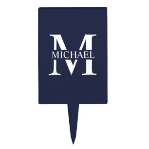 Navy Blue Personalized Monogram and Name Cake Topper