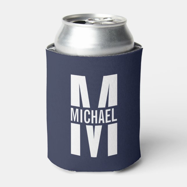 Navy Blue Personalized Monogram and Name Can Cooler (Can Front)