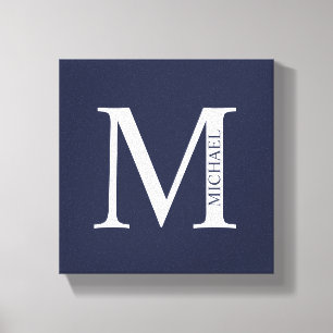 Navy Blue Personalized Monogram and Name Canvas Print