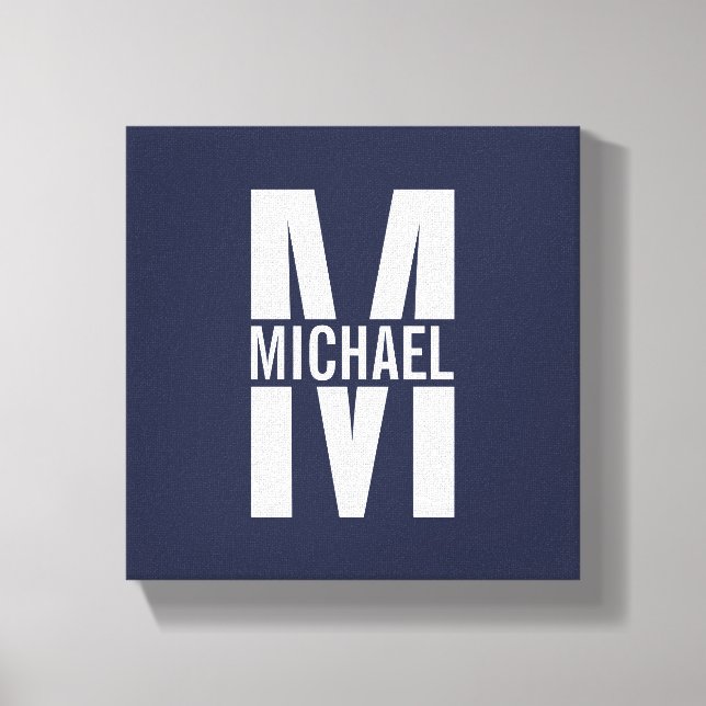 Navy Blue Personalized Monogram and Name Canvas Print (Front)