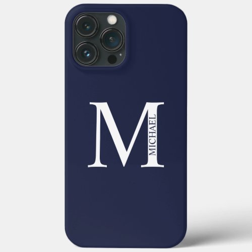 Navy Blue Personalized Monogram and Name iPhone 13 Pro Max Case