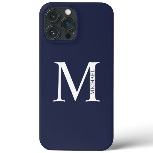 Navy Blue Personalized Monogram and Name iPhone 13 Pro Max Case
