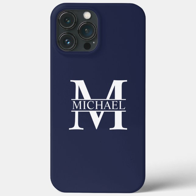 Navy Blue Personalized Monogram and Name Case-Mate iPhone Case (Back)