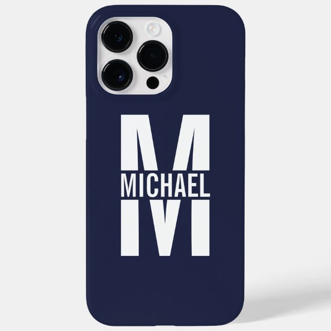 Navy Blue Personalized Monogram and Name Case-Mate iPhone Case (Back)