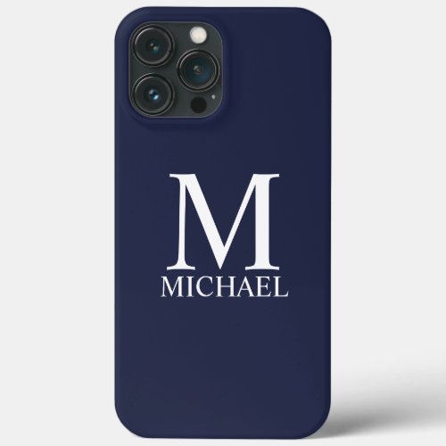 Navy Blue Personalized Monogram and Name  iPhone 13 Pro Max Case