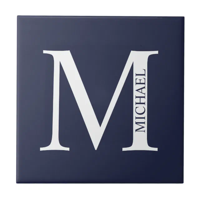 Navy Blue Personalized Monogram and Name Ceramic Tile | Zazzle