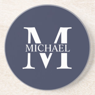 Navy Blue Personalized Monogram and Name Coaster
