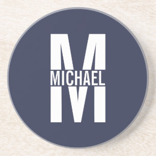 Navy Blue Personalized Monogram and Name Coaster