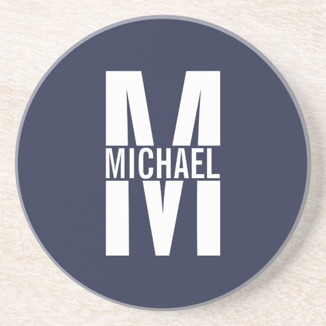 Navy Blue Personalized Monogram and Name Coaster (Front)