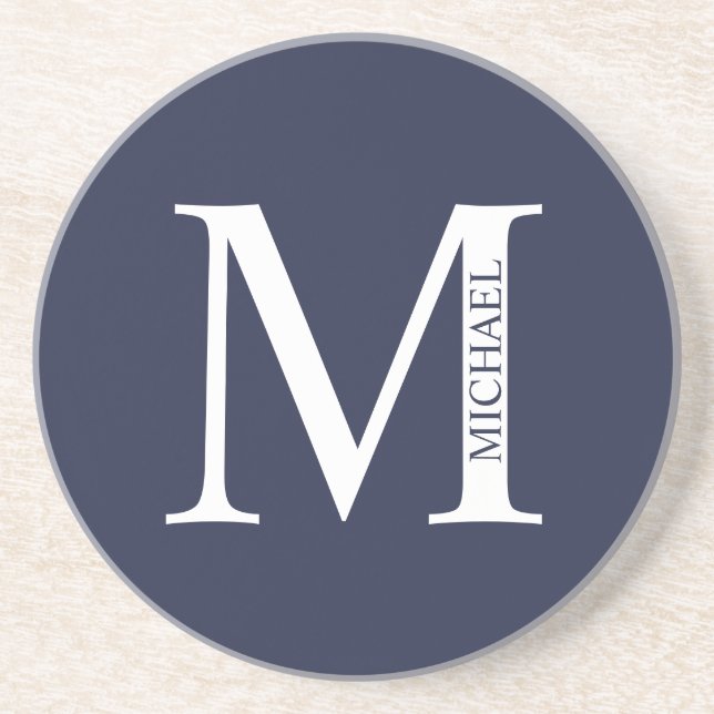 Navy Blue Personalized Monogram and Name Coaster (Front)