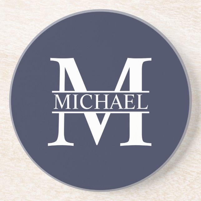Navy Blue Personalized Monogram and Name Coaster (Front)