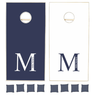 Navy Blue Personalized Monogram and Name Cornhole Set