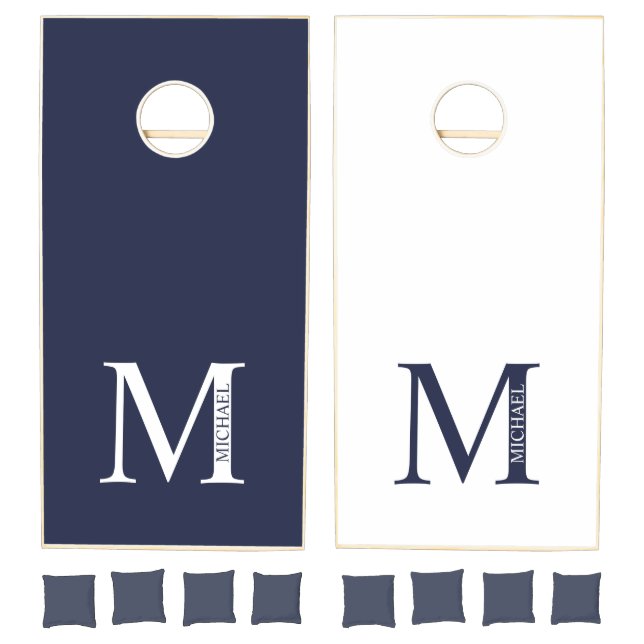 Navy Blue Personalized Monogram and Name Cornhole Set (Set)