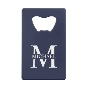 Navy Blue Personalized Monogram and Name Credit Card Bottle Opener