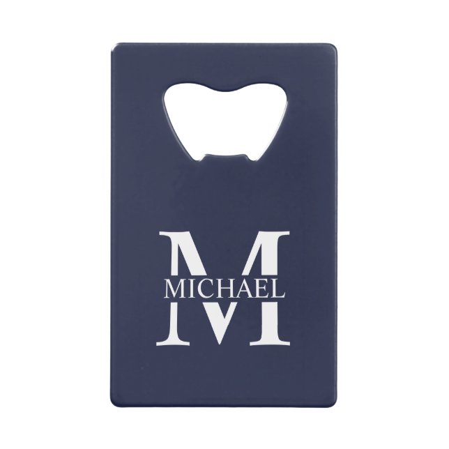 Navy Blue Personalized Monogram and Name Credit Card Bottle Opener (Front)